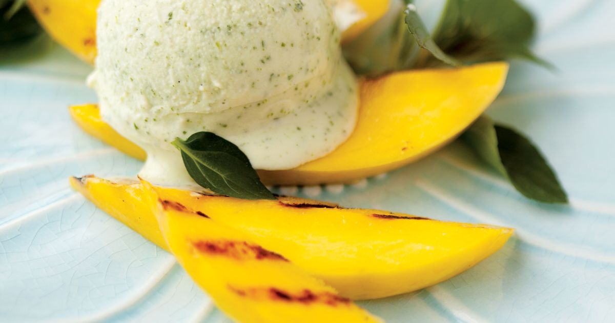 Mint Frozen Yogurt with Grilled Mango alive magazine