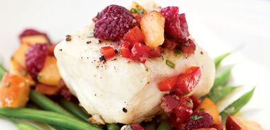 Grilled Halibut with Camelina Fruit Salsa