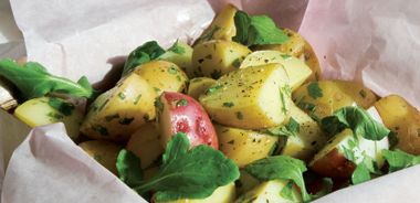 Potato and Arugula Salad with Mustard and Roasted Garlic Dressing