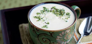 Roasted Cauliflower Cashew Soup with Brazil Nut Pesto