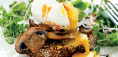 Poached Eggs, Mushrooms, and Micro Greens