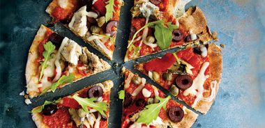 Sardine Pita Pizzas with Sun-Dried Tomato Sauce