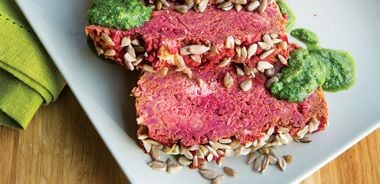 Beet Chickpea Loaf with Arugula Sauce