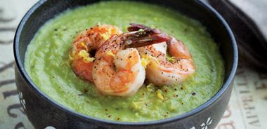 Cream of Asparagus Soup with Shrimp