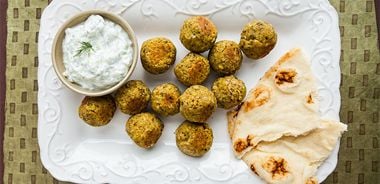 Baked Pistachio Falafels with Tzatziki