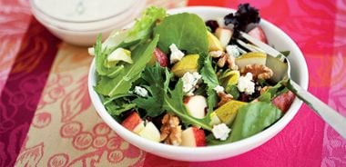 Apple, Pear, and Walnut Salad with Blue Cheese Dressing