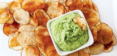 Baked Potato Chips with Emerald Dip