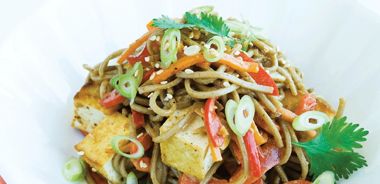 Soba Noodles with Almond Sauce and Pan-Seared Tofu