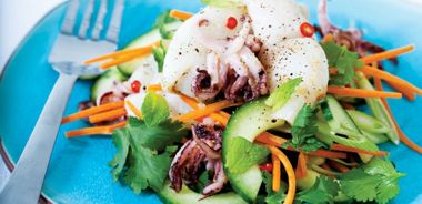 Grilled Chili Squid Salad with Passion Fruit Dressing