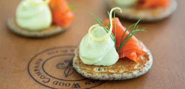 Blinis with Avocado Yogurt and Smoked Salmon