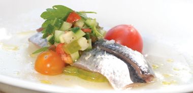 Marinated Sardines with Cucumber and Heirloom Tomatoes