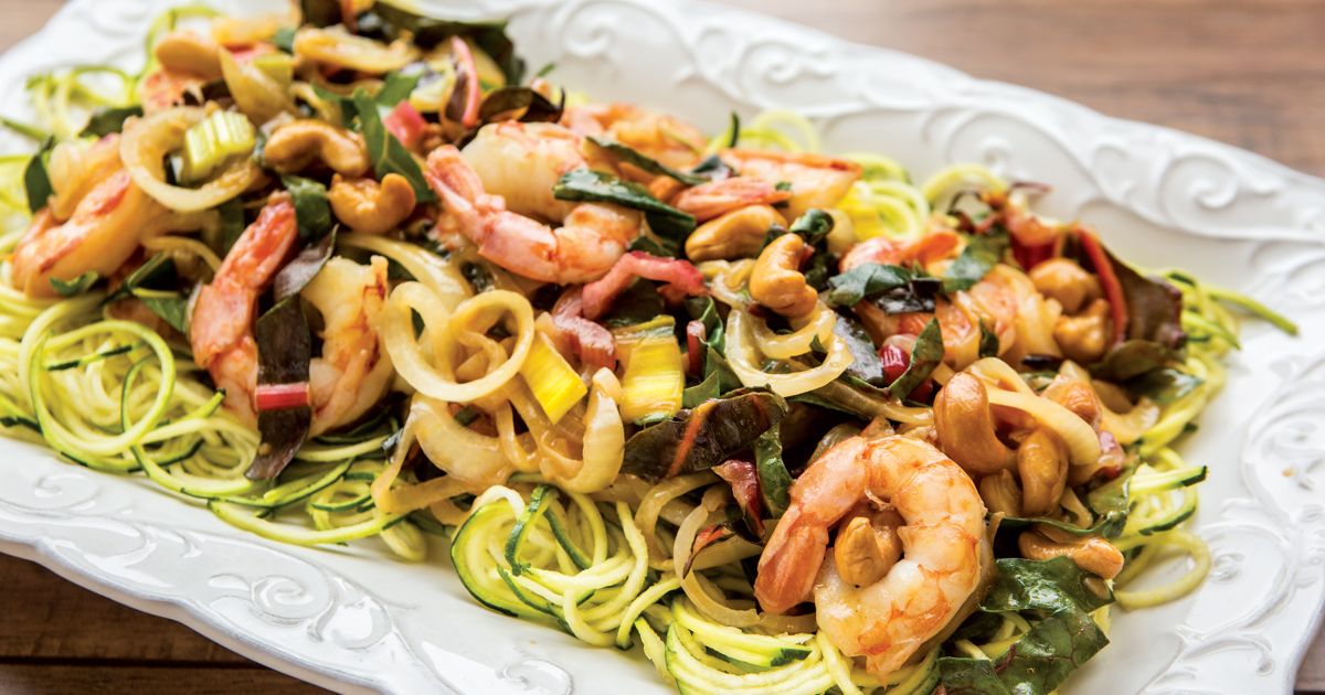 Fast Shrimp, Swiss Chard, and Cashew StirFry alive magazine