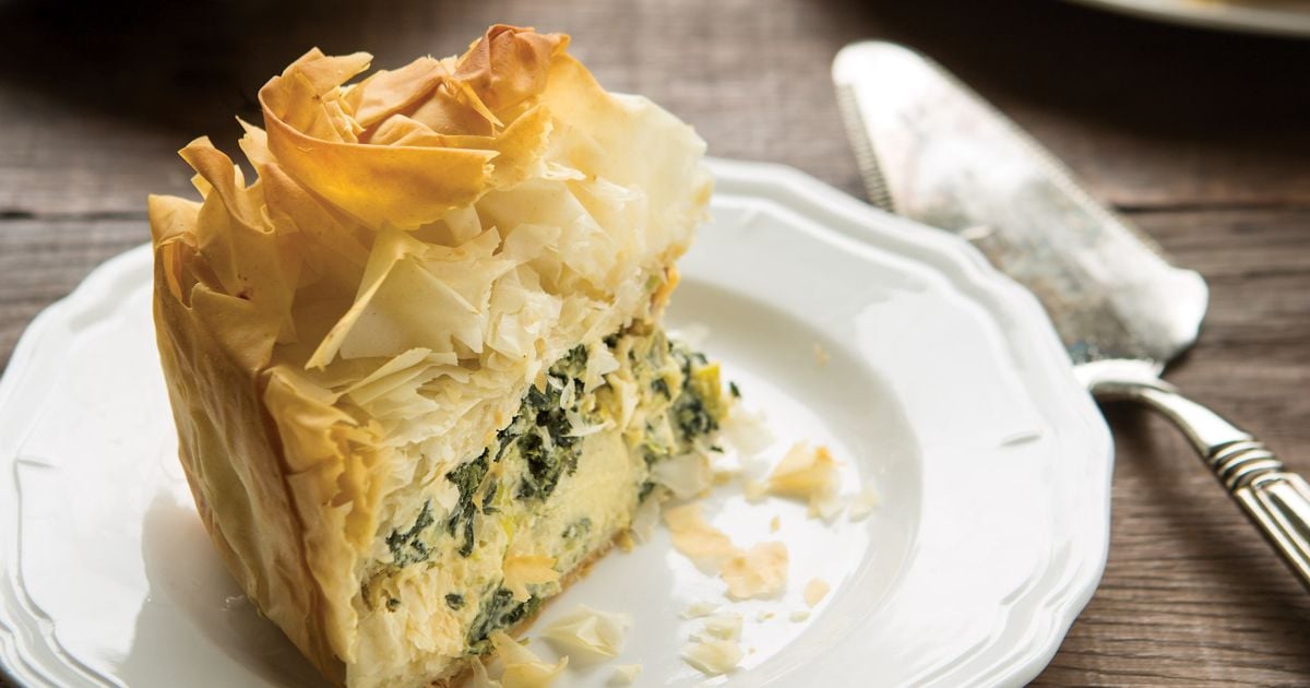 Flaky Phyllo Tart with Artichokes and Spinach alive magazine