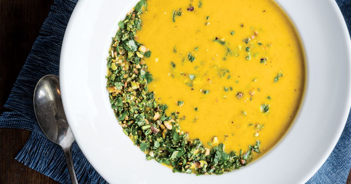 Jewel Yam Bisque with Toasted Nut Garnish alive magazine