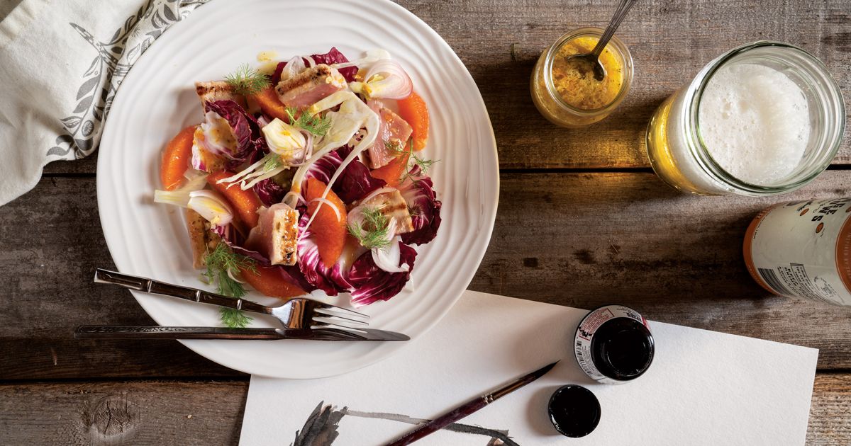 Grilled Tuna with Orange, Fennel, and Citrus Beer Dressing alive magazine