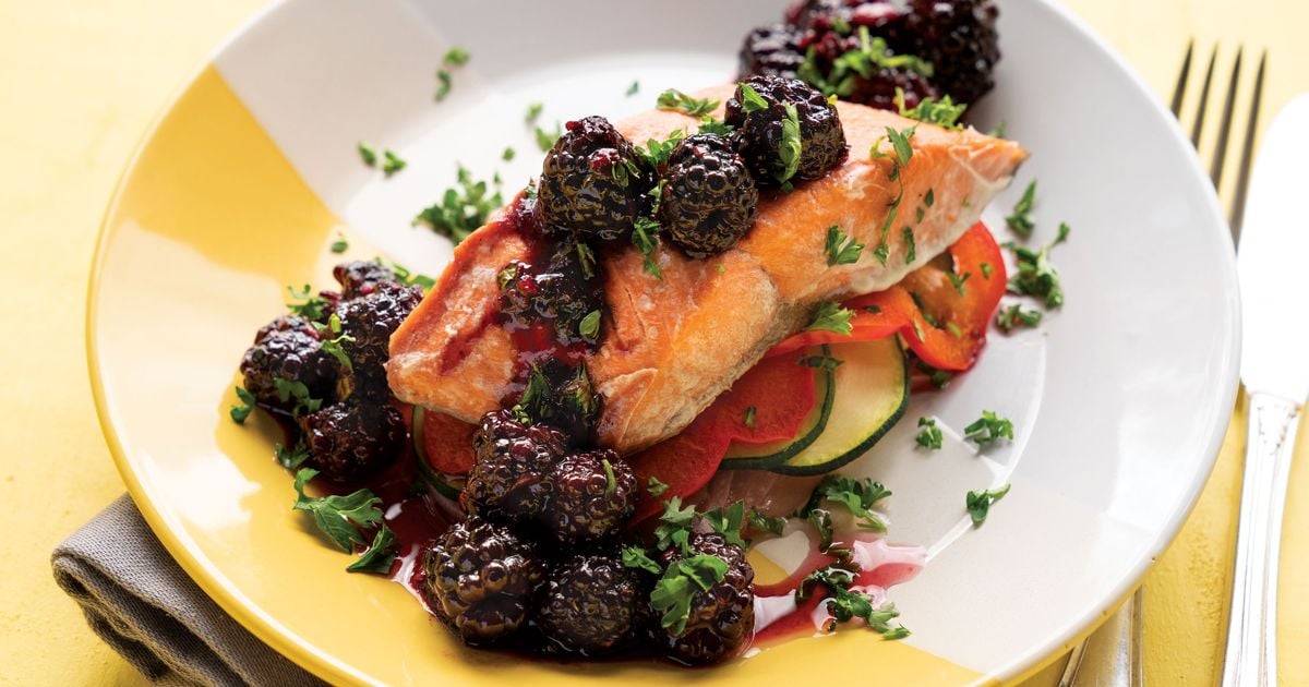 Salmon En Papillote with Blackberry Sauce alive magazine