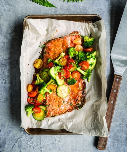 Marinated Salmon Fillet with Vegetable Salad