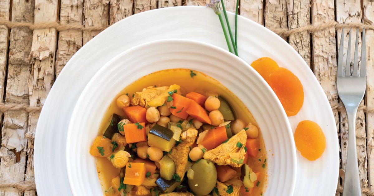 Saffron Chicken with Dried Apricots and Chickpeas alive magazine