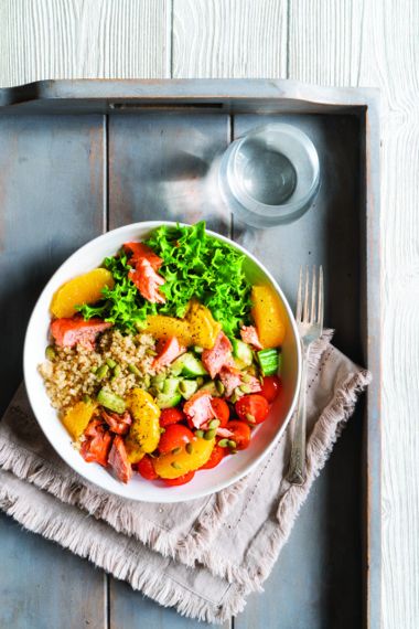 Salmon Quinoa Bowl with Golden Tahini Drizzle