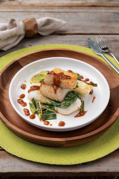 Roasted Black Cod or Turbot with Bok Choy, Maple, and Miso