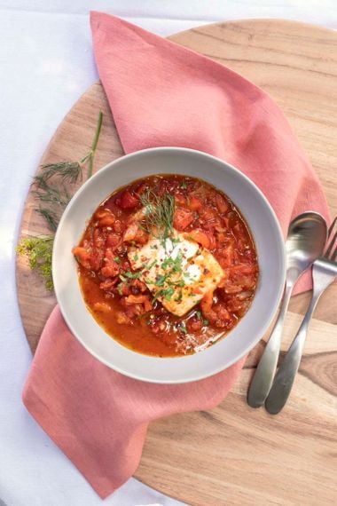 Halibut Poached in Tomato Red Pepper Sauce