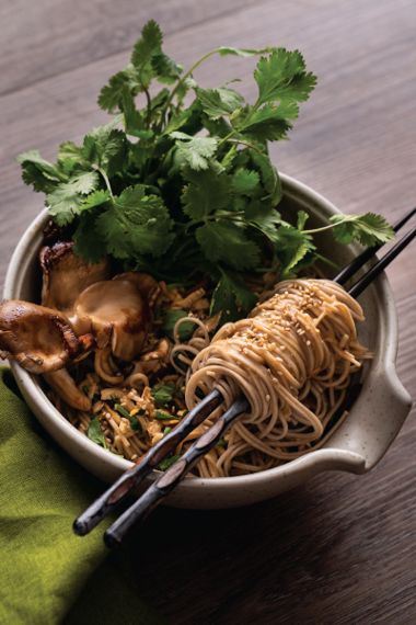 Spicy Noodles with Tofu, Spring Onions, and Watercress