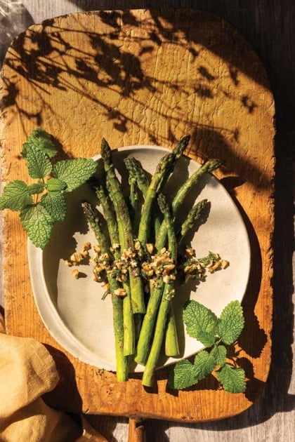 Forager’s Fire-Grilled Wild Asparagus and Lemon Balm Gremolata