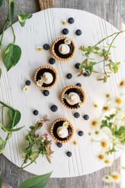 Wild Blueberry and Saskatoon Berry Honeycomb Tarts with Chamomile Mascarpone Cream