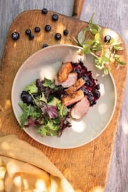 Wild Ginger and Blueberry Glazed Crispy Duck Breast