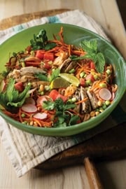 Thai Inspired Chicken Noodle Watermelon Salad