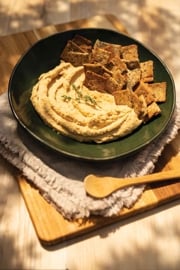 Roasted Garlic and Sweet Potato Hummus with Maple Thyme Crackers