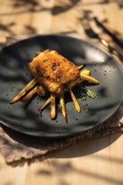 Herbed Chicken Thighs and Parsnips with Cider Mustard Pan Sauce