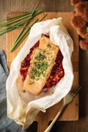 Salmon en Papillote with Horseradish Butter and Harvest Slaw