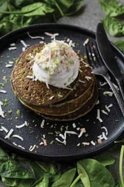 Glow-Up Green Pancakes with Roasted Coconut Topping
