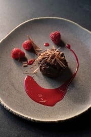 Mayan Fudge Cakes with Raspberry Coulis
