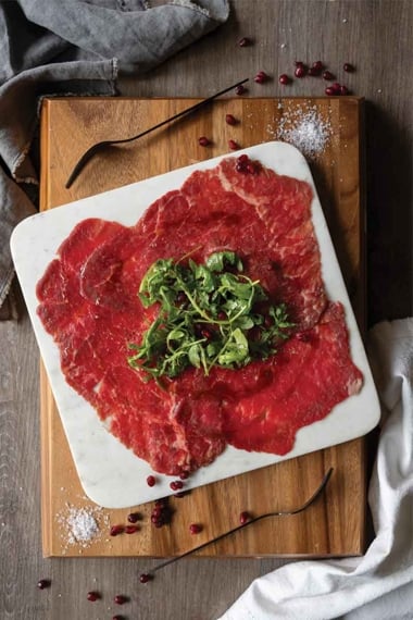 Beef Carpaccio with Pomegranate and Arugula